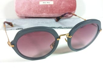 Miu Miu SMU 05Q Gray/Brown Gold-tone Oversize Round Sunglasses w/Case