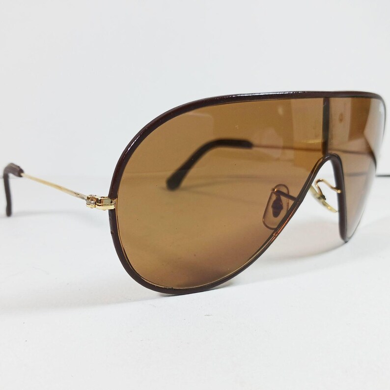 B&L Ray Ban Wings LEATHERS Sunglasses – Brown Shield – Original Case and Tag image 4