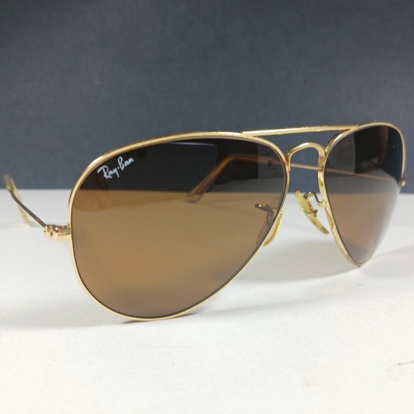 Ray Ban Bausch & Lomb 58-14 Gold/Brown Aviator Pilot B+L US Made Vintage Sunglasses