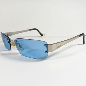 Moschino M3111-S Silver Metal Rimless Sunglasses Blue Lenses w/Case