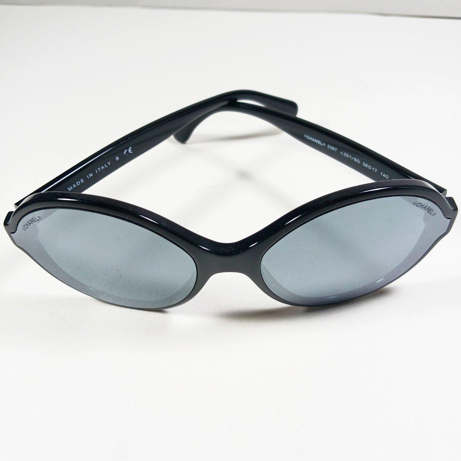 Chanel 5387 C.501 6g Black Round CC Logo Mirror Sunglasses in Case Etsy Australia
