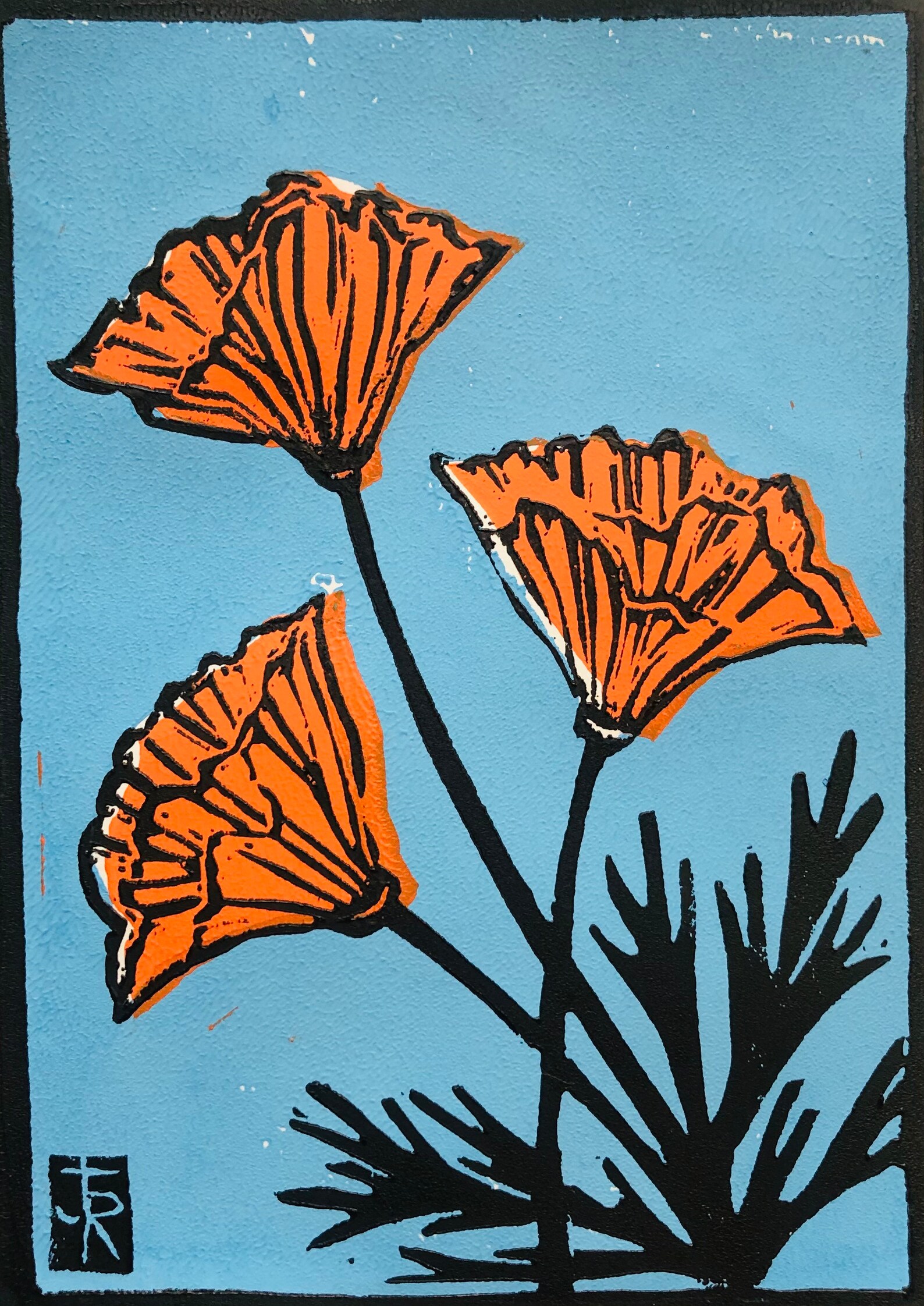 California Poppy Hand Pressed Linoleum Print Etsy