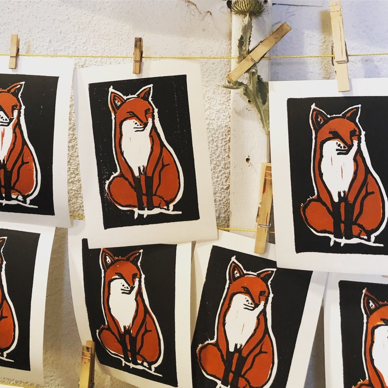 Fox Linoleum Print 5 x 7 Etsy