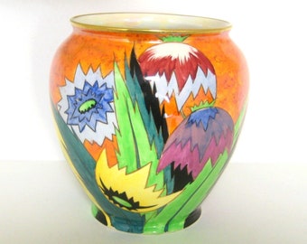 Carlton Ware Art Deco Anemone 5.5 inch Vase Handcraft Pattern 3694 on Orange Lustre ground in Mint condition