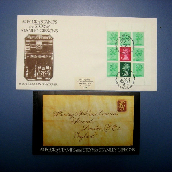 Great Britain GB Machin Stamps, DX3 The Story Of Stanley Gibbons, 4 Pound Prestige Booklet and First Day Cover FDC issued May 19, 1982