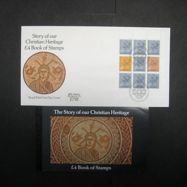 Great Britain GB Machin Stamps, DX5 The Story of our Christian Heritage, 4 Pound Prestige Booklet and First Day Cover issued Sep. 4, 1984