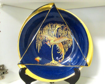 Carlton Ware Art Deco Tray: Chinese Bird & Sketching Tree, Powder Blue