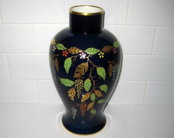 Carlton Ware 11 inch Blue Art Deco Leaf Pattern Vase