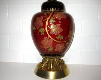 Carlton Ware 1950s Rouge Royale Vine pattern lamp on a Diving Dolphin brass base