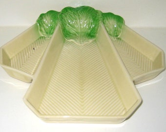 Carlton Ware Art Deco Curled Lettuce 9 x 8.5 inch Triple Tray