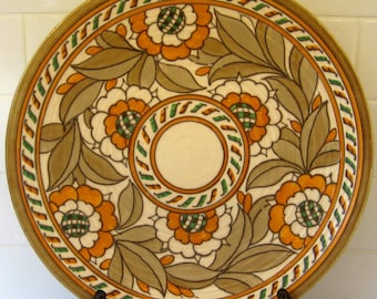 Charlotte Rhead Tudor Rose Wall Plaque: Crown Ducal Art Deco Charger