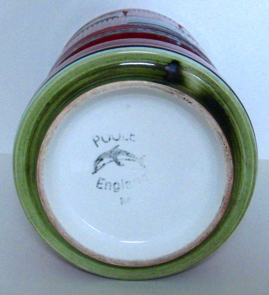 プール陶器デルフィス 8.5インチ 手彫り・彩色花瓶 ミッドセンチュリー