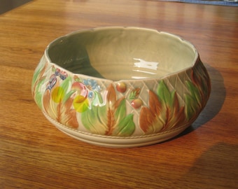 Clarice Cliff 8 inch Leaf and Berry Celadon Green Bowl 1930s
