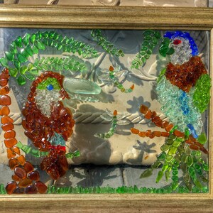 Genuine Sea Glass Artwork - Jungle Parrot and Toucan