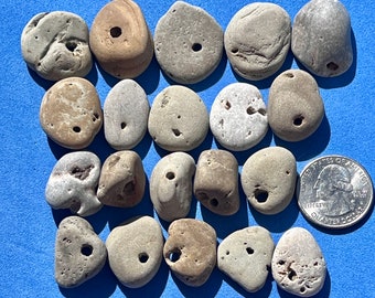 Lot of 20 Hag Stones ~ Holey Stones ~ Natural Holed Beach Stones ~ Jewelry Making Stones