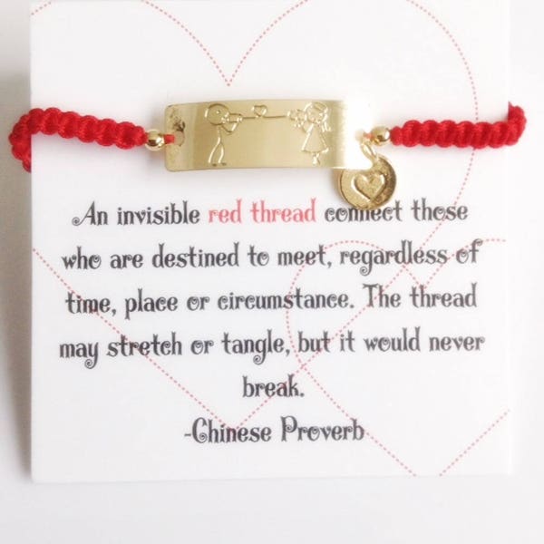 Soulmate Bracelet, Girlfriend Bracelet, Soulmate Gift, Wife Gift, His and Her Gift, Red String of Fate, Valentines red string heart bracelet