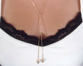 Lariat Necklace Gold, Bolo Necklace Gold Toggle Slide Chain, Y Necklace, Choker, Y Shaped Adjustable Necklace Long Chain Necklace, Y Collier