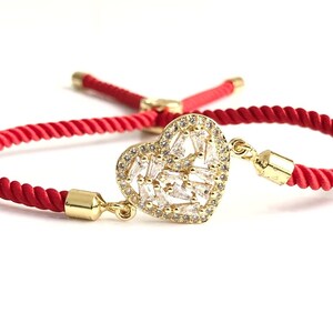 Valentines Heart Bracelet, Girlfriend Love Gift, Love You Adjustable Red Bracelet, Valentines Day Gift, Heart Charms, San Valentin Jewelry