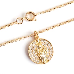 Coin Necklace Gold Miraculous Medal, Hip Hop Jewelry, Virgin Mary Coin Pendant, Blessed Mother Mary Medallion, Medalla Virgen La Milagrosa