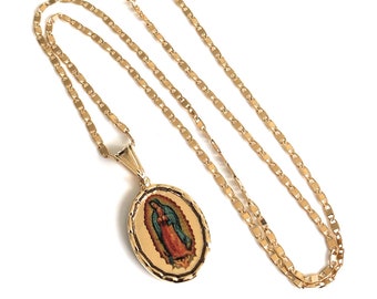 Virgen de Guadalupe Our Lady of Guadalupe Necklace, Our Lady Guadalupe Gold Oval Pendant, Gold Virgin Mary Pendant, Catholic Jewelry, Gifts