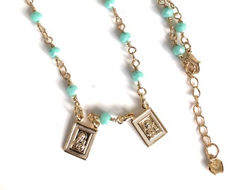 Catholic Jewelry, Scapular Necklace, Religious Jewelry, Catholic Scapular Necklace, Catholic Gift, Virgin Mary and Sacred Heart Scapular