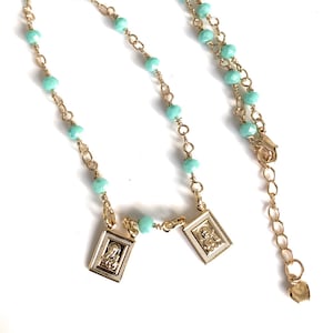 Catholic Jewelry, Scapular Necklace, Religious Jewelry, Catholic Scapular Necklace, Catholic Gift, Virgin Mary and Sacred Heart Scapular