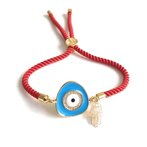 Blue Evil Eye Bracelet, Jewish Gift, Evil Eye Hamsa Red Bracelet, Lucky Charms, Red String Bracelet, Kabbalah Jewelry, Pulseras Mal de Ojo