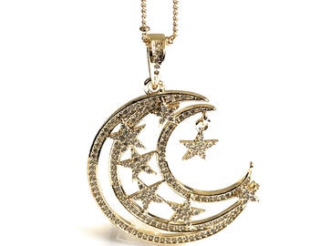 Moon Necklace Gold, Crescent Moon Necklace, Crescent Moon Gold Chain Necklace, Half Moon and Star, Celestial Jewelry, Constellation Charm