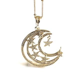 Moon Necklace Gold, Crescent Moon Necklace, Crescent Moon Gold Chain Necklace, Half Moon and Star, Celestial Jewelry, Constellation Charm