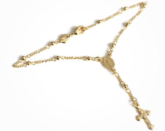 Rosary Bracelet Gold, Delicate Catholic Rosary, First Communion Gift, Dainty Rosary, Cross Bracelet Catholic Wearable Gift, Miraculous Medal
