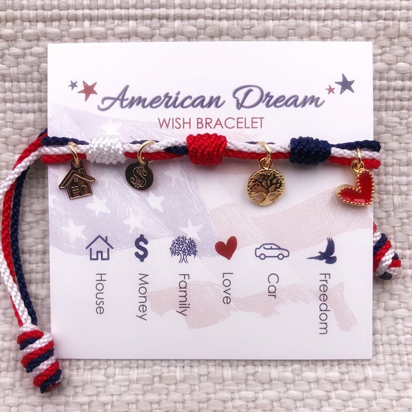 American Flag Bracelet, Wish Bracelet for Woman, American Dream, Latin Girlfriend Gift, Proud American Bracelet, Patriotic Jewelry, USA Flag