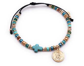 Gold St Michael Bracelet, Saint Michael The Archangel Medal, San Miguel Arcangel Jewelry, Catholic Gift, Religious Medal, The Archangel