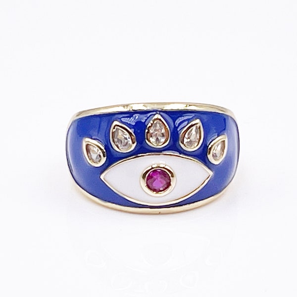 Gold Evil Eye Ring, Big Size Evil Eye, Nazar Jewelry, Protection Ring, Anillo Mal de Ojo, Evil Eye Jewelry for Women, Fashion Trendy Ring