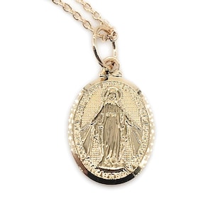 Gold Miraculous Medal Necklace, Dainty Virgin Mary Pendant, Delicate Gold Holy Mary Medal, Blessed Mother, Medalla Virgen La Milagrosa