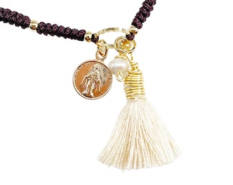 Dainty Religious Bracelet, Miraculous Medal Bracelet, Catholic Pendants, Minimalist Tassel Bracelet, Religious Gifts, Virgin Mary Jewelry
