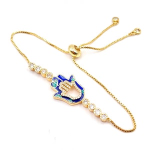 Hamsa Cubic Zirconia Bracelet, God Hamsa Hand, Kabbalah Jewelry, Rhinestone Bracelet, Lucky Charms, Jewish Gifts, Gold Hamsa Hand Jewelry