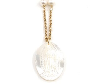 Our Lady of Guadalupe necklace Virgen de Guadalupe Gold Virgin Mary Pendant Necklace Virgin Mary mother of pearl pendant Virgin Mary Jewelry