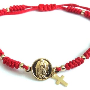 Red String Virgen de Guadalupe Bracelet, Our Lady of Guadalupe Gold Medal Adjustable Bracelet, Religious gift, Catholic Jewelry, Virgin Mary