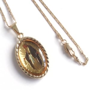 La Virgen Maria Necklace, Miraculous Medal Gold Oval Pendant, Gold Virgin Mary Charm, Catholic Jewelry, Virgen la Milagrosa, Gift for her