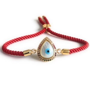 Evil eye Bracelet, Jewish Gift, Evil Eye Adjustable Bracelet, Cubic Zirconia Lucky Red String Bracelet, Kabbalah Jewelry, Contra mal de ojo