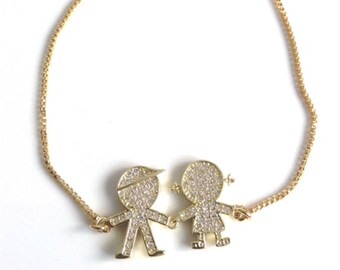 Boy and Girl Bolo Bracelet, Gold Slide Chain, Gold Children Charm, Everyday Bracelet, Stackable Adjustable Chain Bracelet, Mothers Day Gift