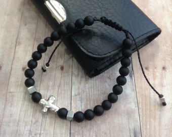 Cross Bracelet Sideways, Pulseras de Hombre Men Bead Bracelet Cross Bracelet Men, Boyfriend Husband Gift, Mens Beaded Bracelet, Gift for Him