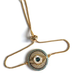 Fashion Jewelry, Lucky Modern Bracelet, Kabbalah Evil Eye CZ Bracelet, Cubic Zirconia Adjustable Fashion Bracelet, Pulsera Contra Mal de Ojo