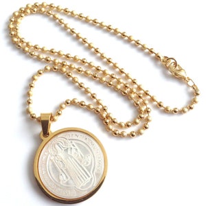 Cadena San Benito Madre Perla, Shell Medals, Mother of Pearl St Benedict Pendant, San Benito Necklace, Santos Catolicos, Catholic Jewelry