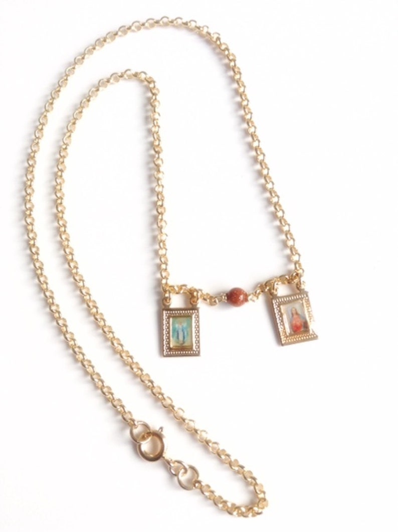 Catholic Scapular Medal Necklace Gold Plated Sacred Heart of Etsy