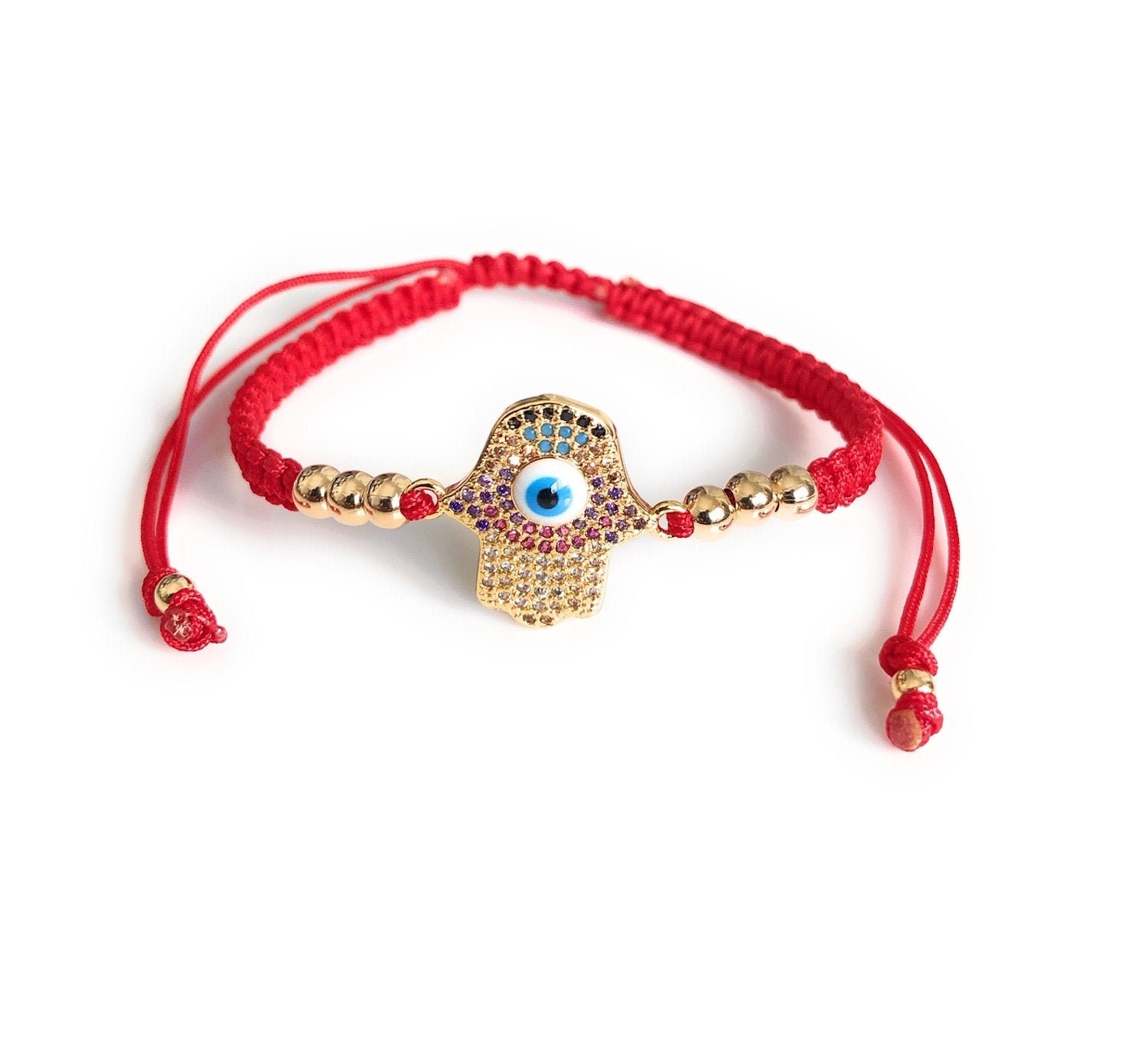 Gold Evil Eye Bracelet Red String Kabbalah Bracelet Hamsa Etsy