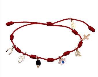 Powerful Seven Knots Red Bracelet, Protection Charms, Good Luck and Prosperity Bracelet, Evil Eye Friendship Talisman Adjustable Bracelet