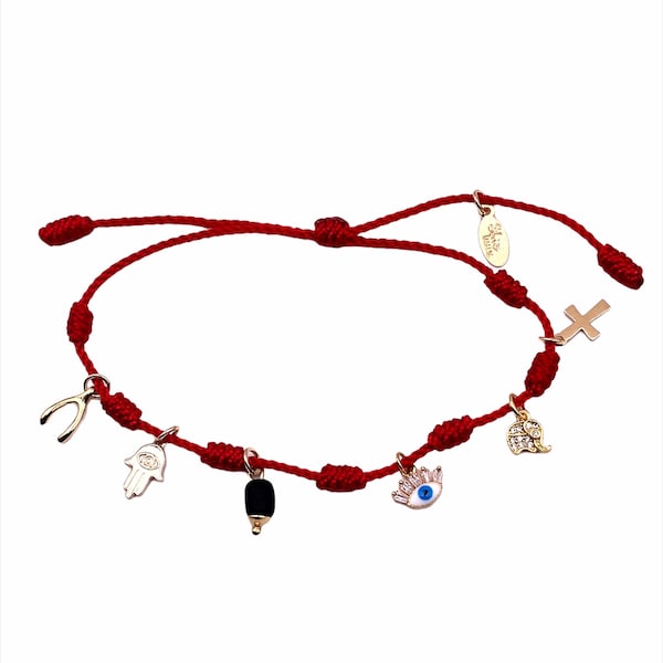 Powerful Seven Knots Red Bracelet, Protection Charms, Good Luck and Prosperity Bracelet, Evil Eye Friendship Talisman Adjustable Bracelet