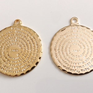 Our Lord Pray Pendant 18K Gold Plated Engraved Our Father Spanish Prayer Medal Oracion Padre Nuestro Our Lord Pray