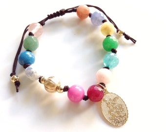 St Michael Archangel Medal Bracelet, Beaded Stone Bracelet, St Michael Archangel Charm, Protector Saint, Religious Jewelry, Catholic Gifts